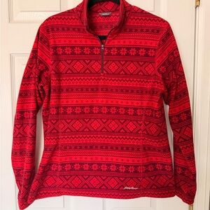 Eddie Bauer Red and Dark Red Patterned Half-Zip Pullover